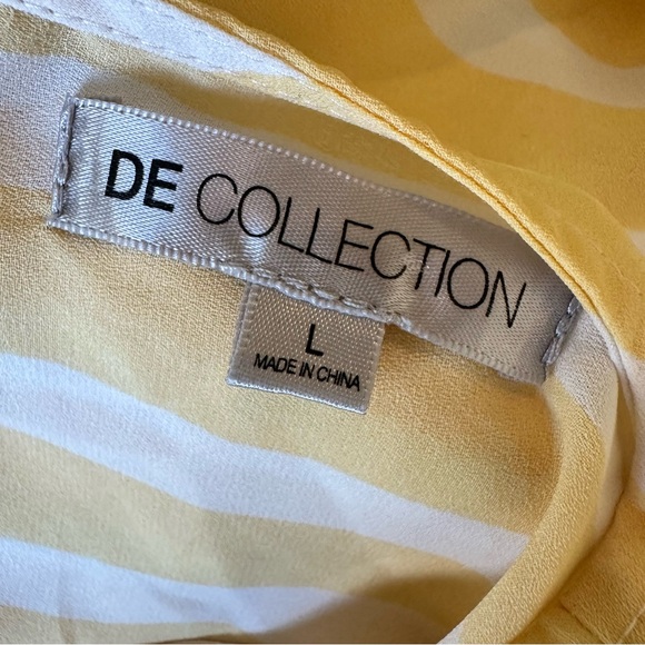 DeCollection Pale Yellow & White Striped 3/4 Length Sleeve Blouse Top Size Large - Picture 5 of 6